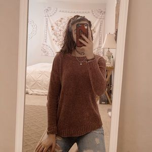 small pink chenille lace up sweater